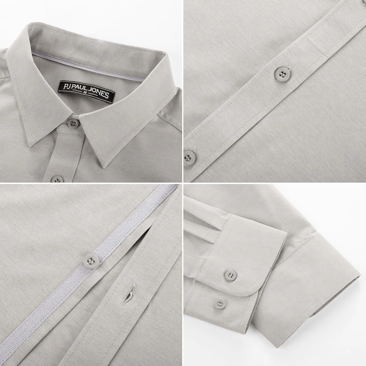 PJ PAUL JONES Mens Dress Shirts Wrinkle Free Stretch Button Down Shirt Casual Long Sleeve Business Shirts