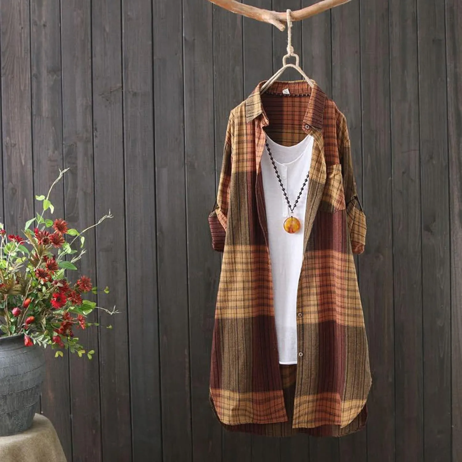 Plaid Shirts for Women 2025 Fashion Oversized Long Button Up Blouses Summer Beach Cover Up