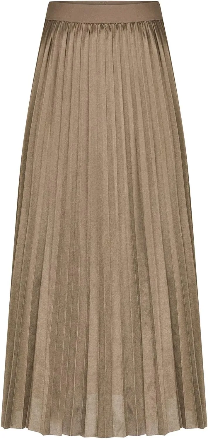 Pleated Midi Skirt for Women High Waist A Line Swing Skirts Elegant Office Casual Wear Long Skirt