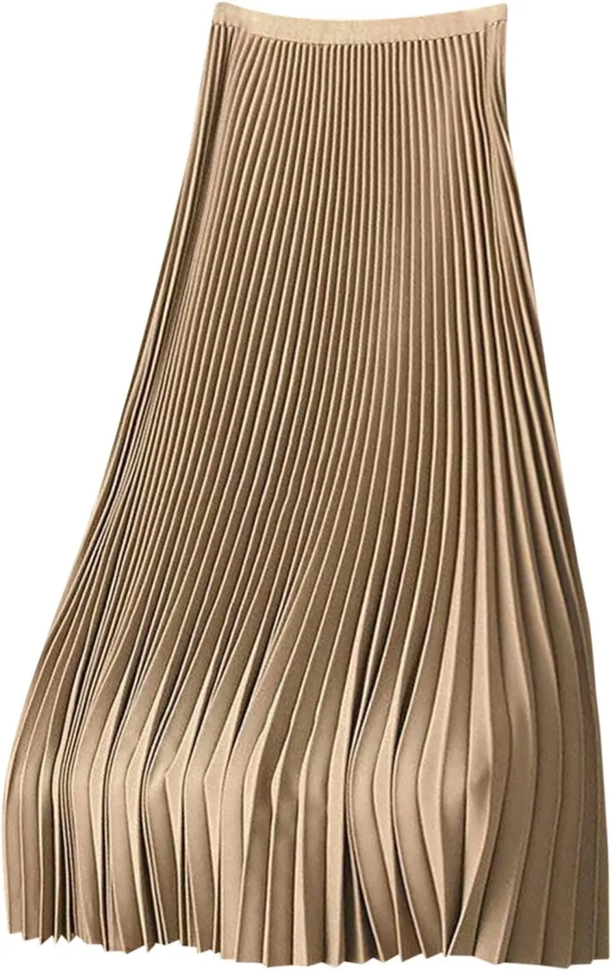 Pleated Midi Skirt for Women High Waist A Line Swing Skirts Elegant Office Casual Wear Long Skirt