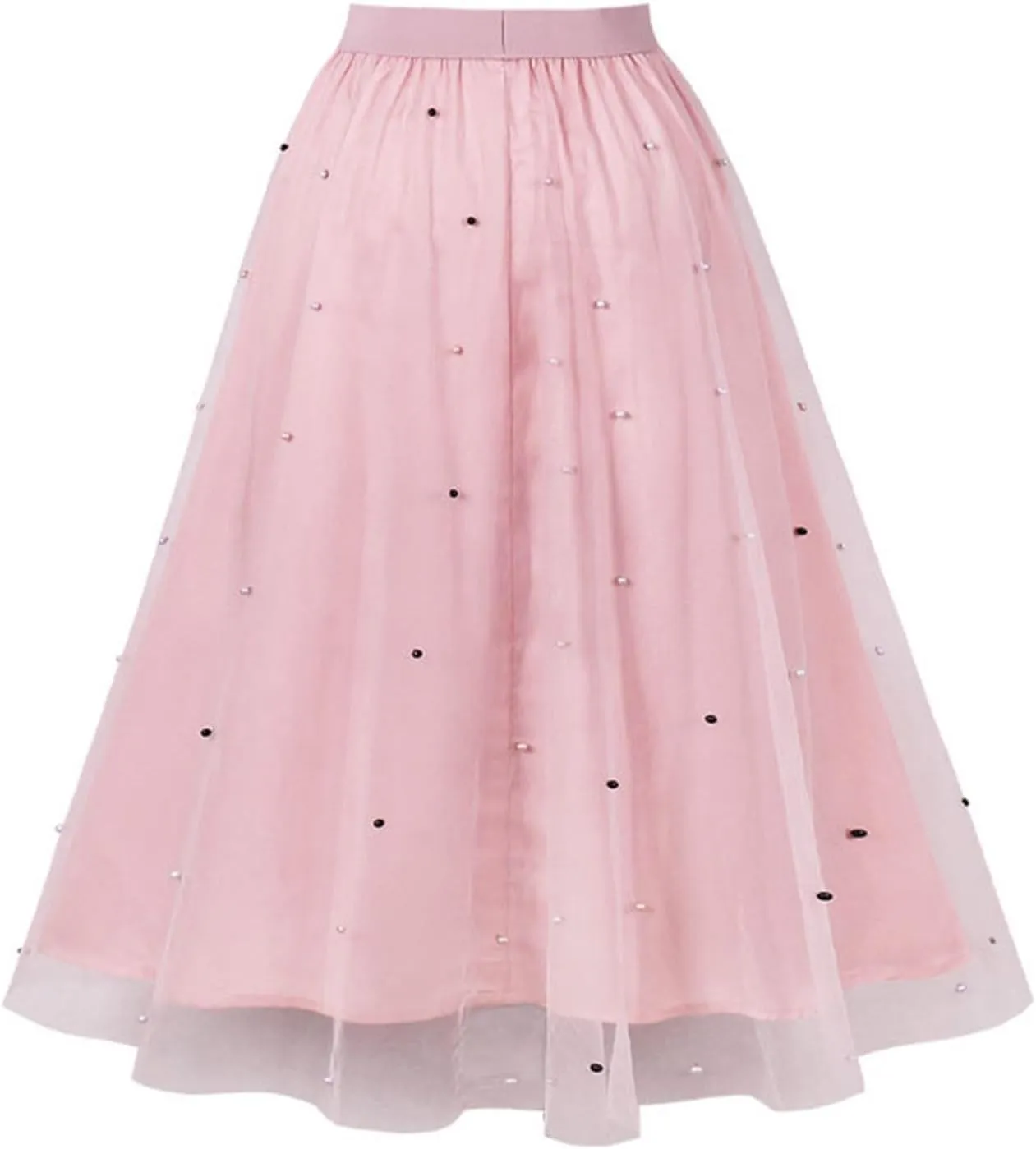 Pleated Skirts for Women Cute Elegant Stretch Waist Pleated Double Layer Party Midi Skirt Summer Causal Swing Skirt