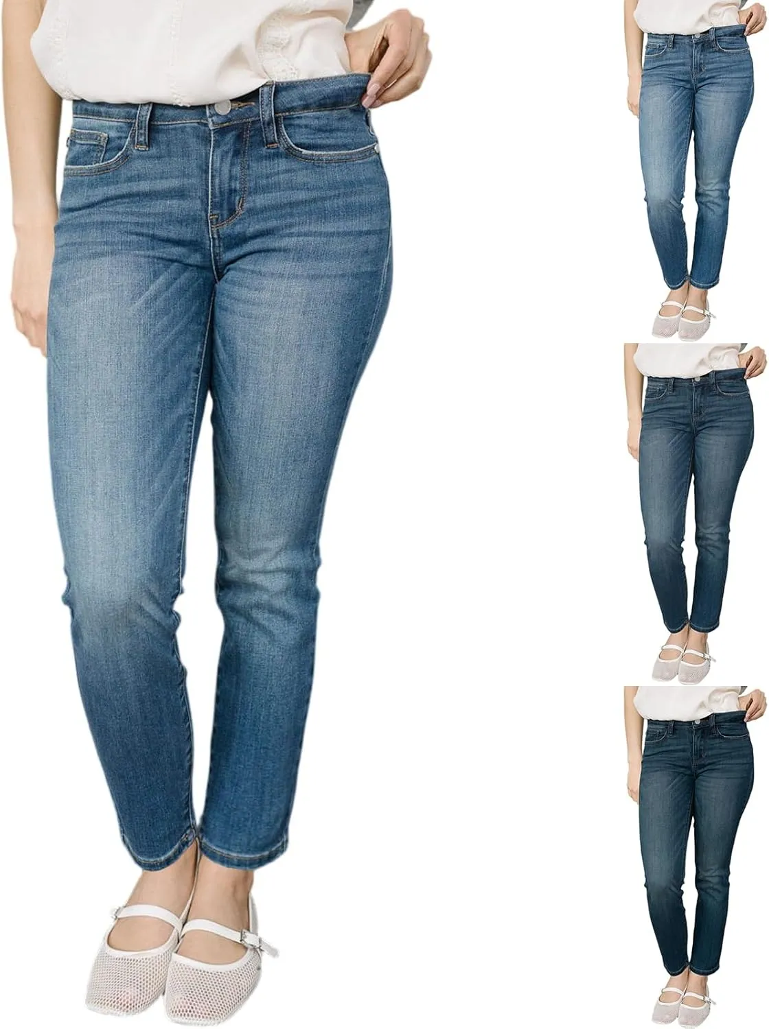 Plus Size Jeans for Curvy Women Straight Stretchy High Waisted Denim Boyfriend Butt Lifting Ankle Jeans with Pockets