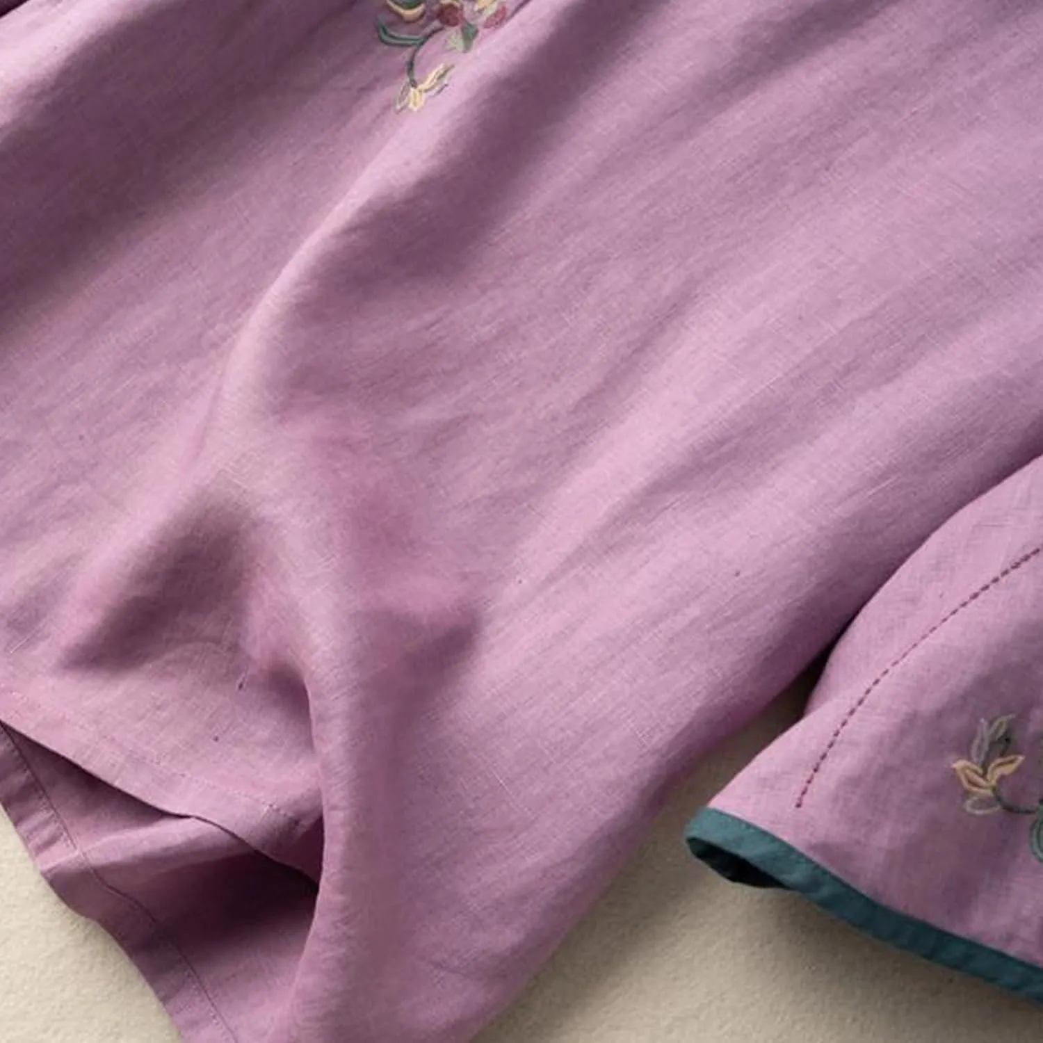 Plus Size Linen Tops Summer 3/4 Sleeve Chinese Frog Blouses Traditional Mandarin Embroidered Jacquard Shirts