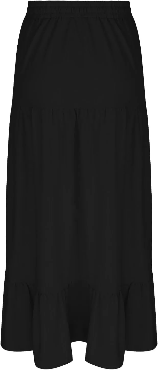 Plus Size Maxi Skirts for Women Summer Boho Flowy Tiered A-Line Skirt Casual Fashion Elastic Waist Pleated Dress