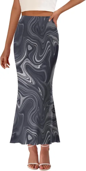 PRETTYGARDEN Women's Floral Print Mesh Long Skirt High Waisted Bodycon Fishtail Flowy Summer Maxi Skirts for Women Trendy