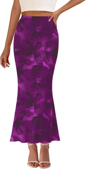 PRETTYGARDEN Women's Floral Print Mesh Long Skirt High Waisted Bodycon Fishtail Flowy Summer Maxi Skirts for Women Trendy