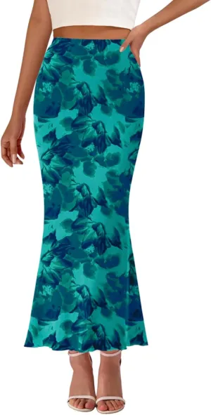 PRETTYGARDEN Women's Floral Print Mesh Long Skirt High Waisted Bodycon Fishtail Flowy Summer Maxi Skirts for Women Trendy