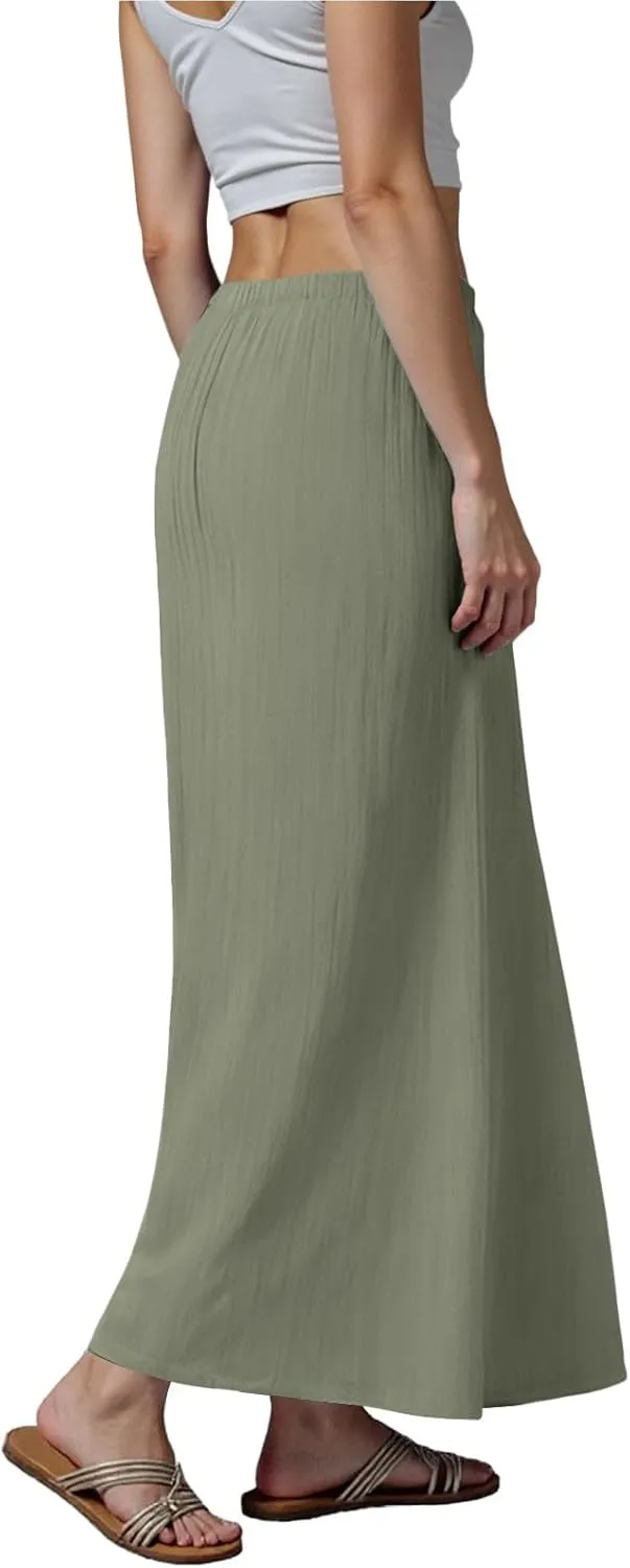 Rvidbe Long Flowy Skirts for Women Summer Fashion Solid Color Drawstring Linen Skirts Casual Sexy Low Waist Boho Beach Skirts