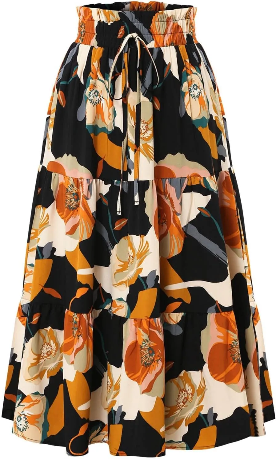 Rvidbe Summer Skirts for Women 2025,Women's Boho Floral Midi Skirt Elastic High Waisted Swing A-Line Tiered Beach Long Skirts