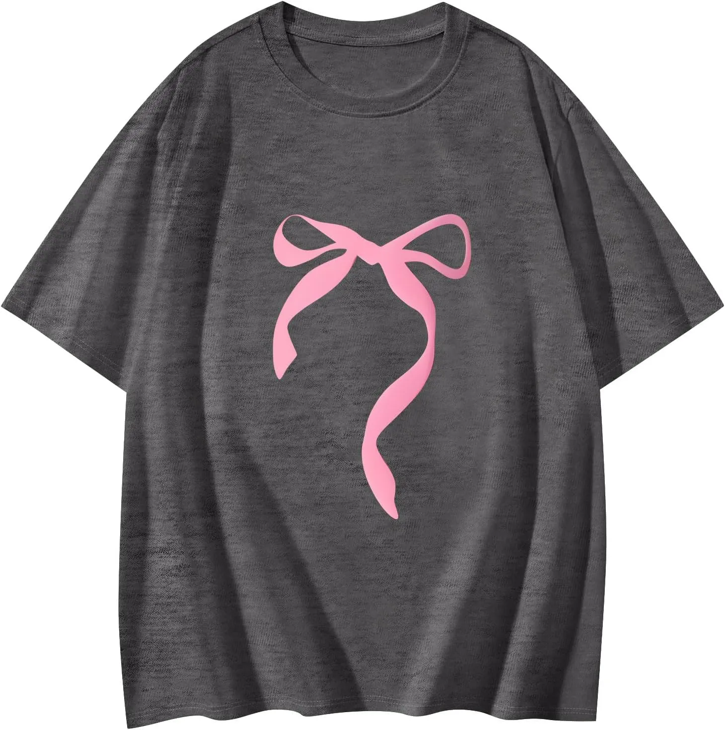Short Sleeve Shirts for Women,2025 Summer Cute Trendy Pink Bow Print Going Out Tops,Casual Loose Crewneck Y2K Tees