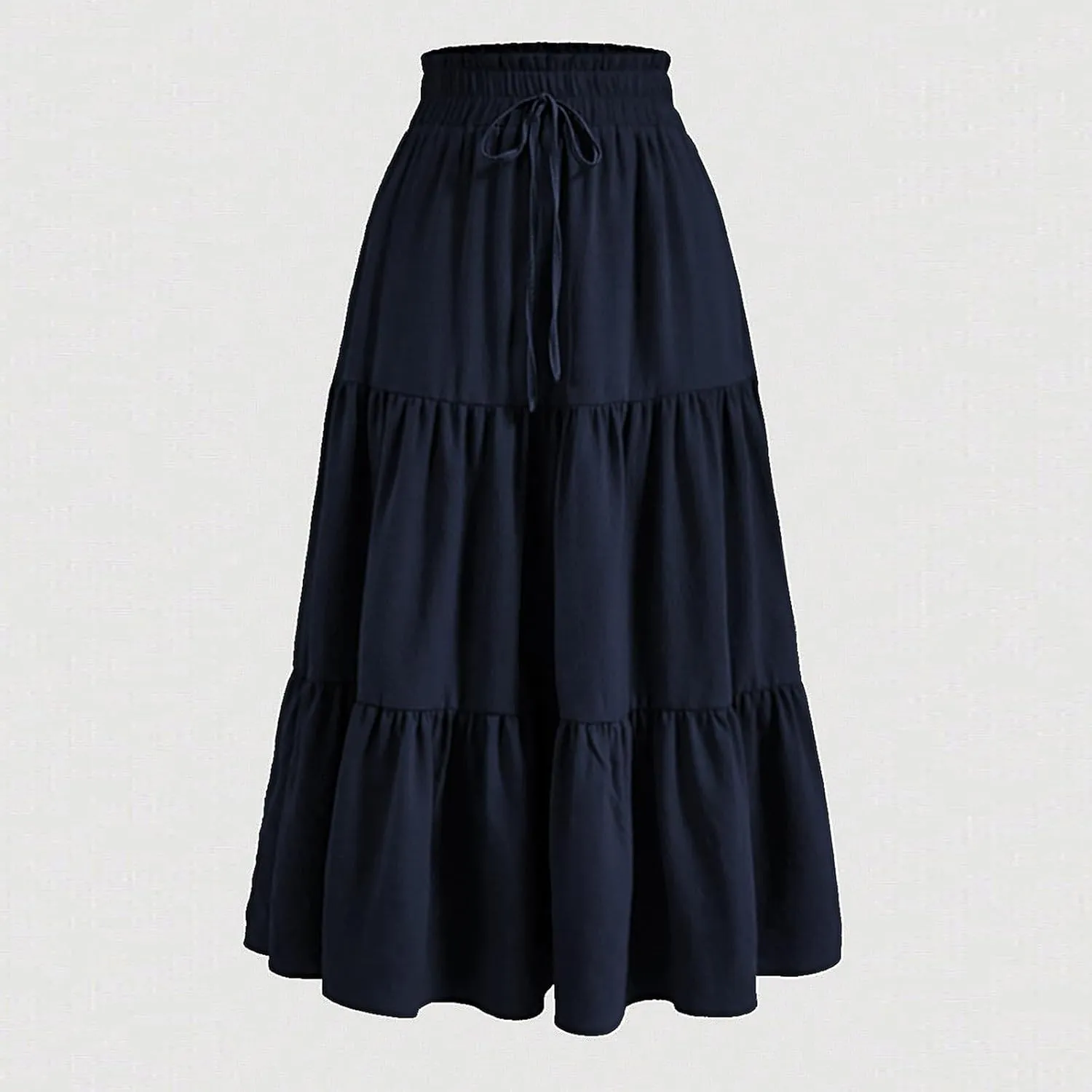 Skirts for Women Midi Length Floral Tiered Skirt Drawstring Summer Flowy Flowy Vacation A Line Skirt with Pockets