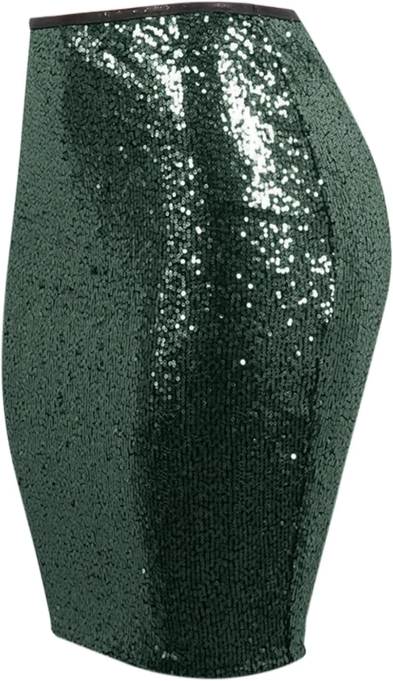Skirts for Women Trendy Sequin High Elastic Waist Slim Fit Midi Length Pencil A-Line Skirts Fashion Clubwear