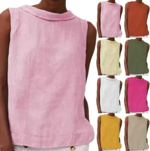 Sleeveless Lapel Collar Tops for Women Dressy Casual Linen Tank Tops Trendy Loose Baggy T Shirts Summer Basic Tops