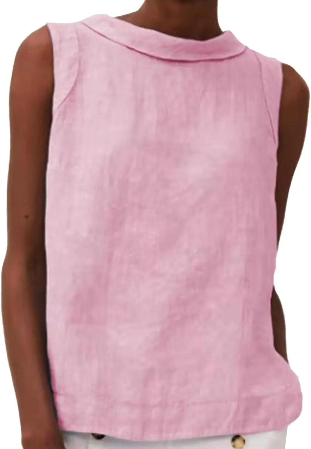 Sleeveless Lapel Collar Tops for Women Dressy Casual Linen Tank Tops Trendy Loose Baggy T Shirts Summer Basic Tops
