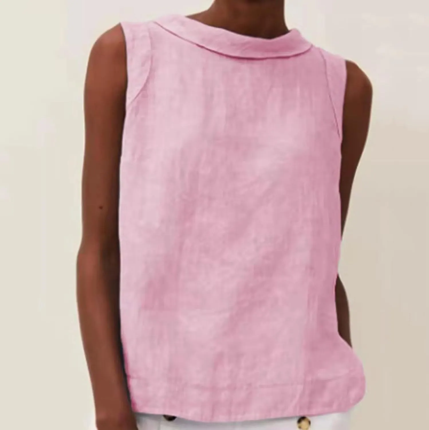 Sleeveless Lapel Collar Tops for Women Dressy Casual Linen Tank Tops Trendy Loose Baggy T Shirts Summer Basic Tops
