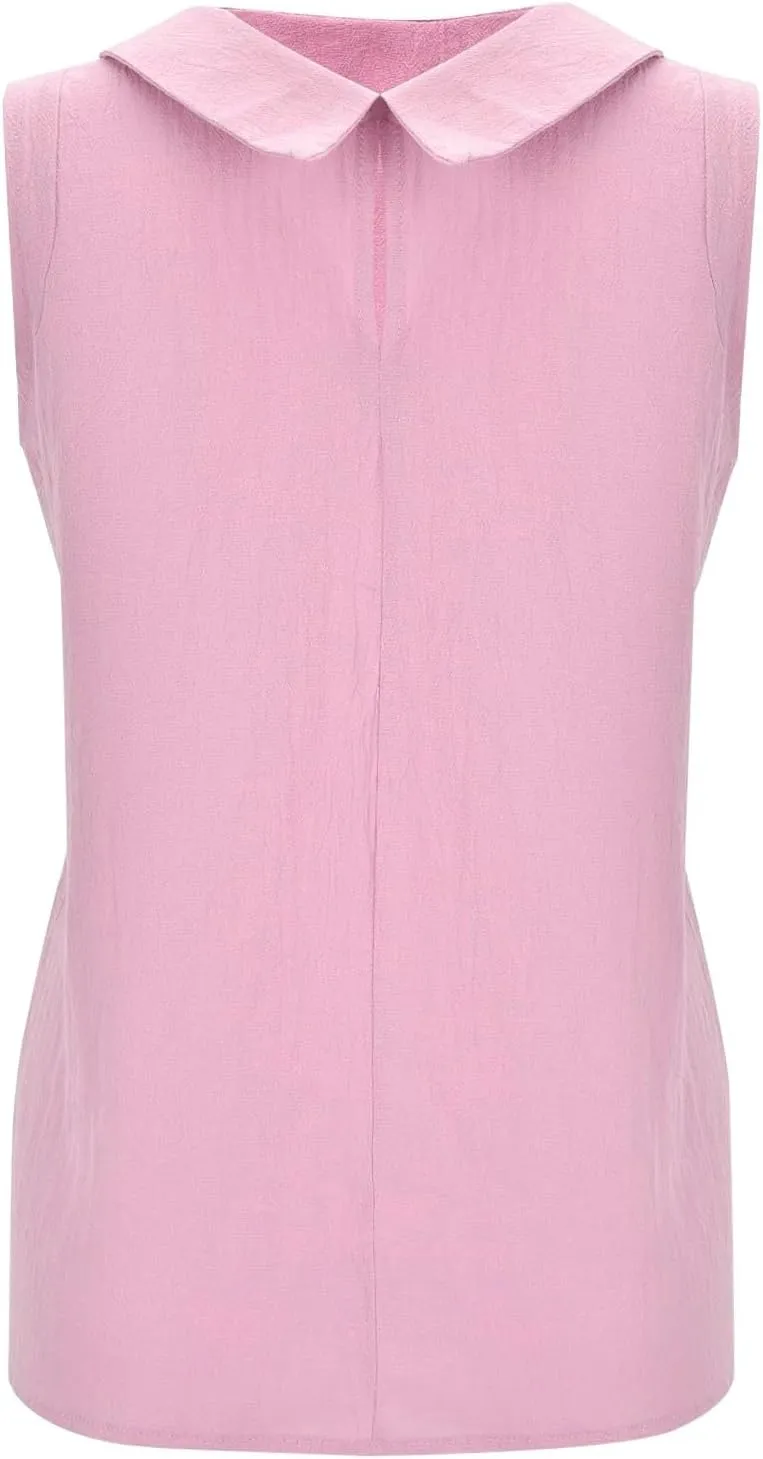 Sleeveless Lapel Collar Tops for Women Dressy Casual Linen Tank Tops Trendy Loose Baggy T Shirts Summer Basic Tops