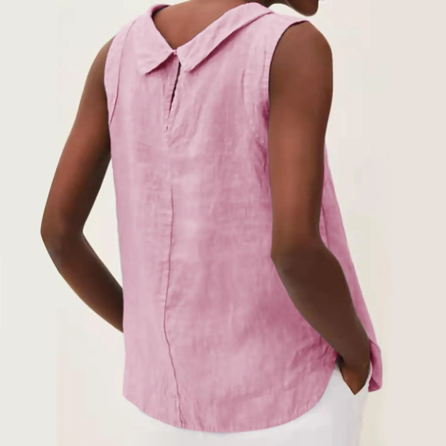 Sleeveless Lapel Collar Tops for Women Dressy Casual Linen Tank Tops Trendy Loose Baggy T Shirts Summer Basic Tops