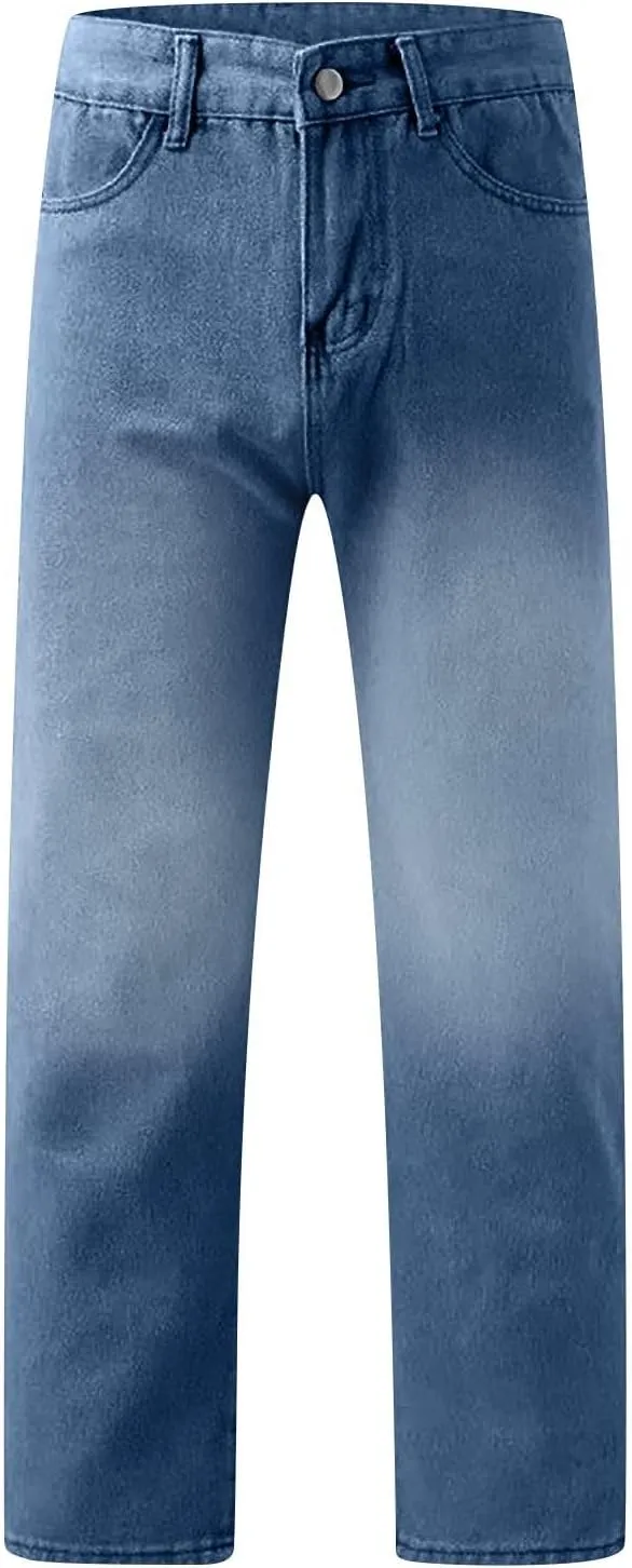 Straight Leg Jeans for Women,Trendy Retro High Waisted Wide Leg Stretch Boyfriend Denim Pants