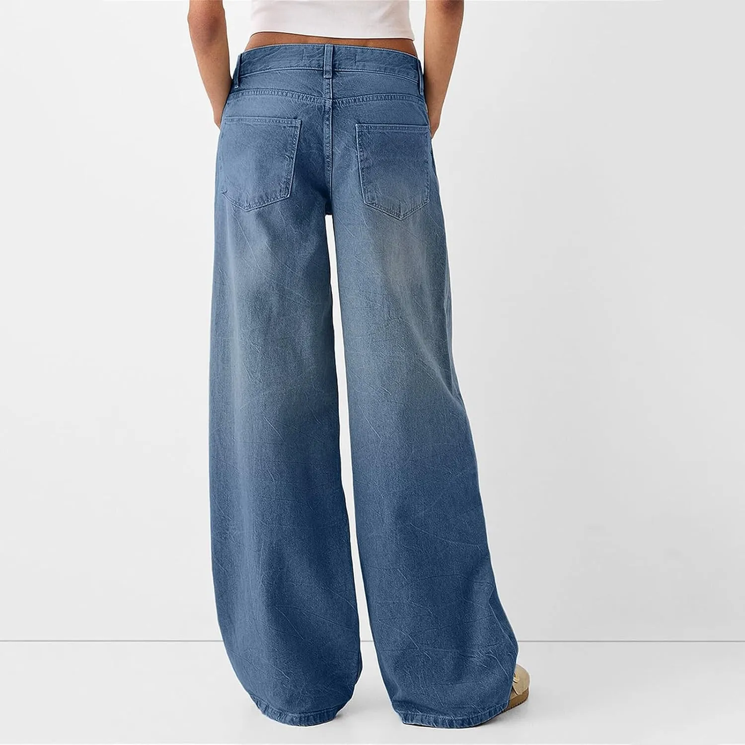 Straight Leg Jeans for Women,Trendy Retro High Waisted Wide Leg Stretch Boyfriend Denim Pants
