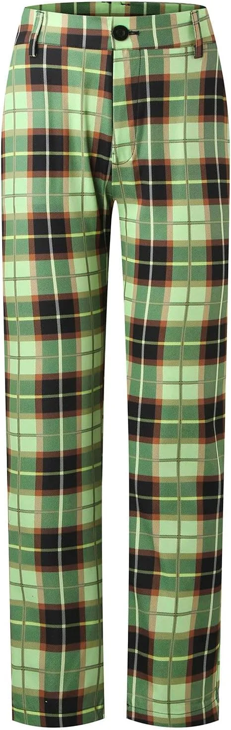 Suit Pants for Men's,Fashion Plaid Tweed Stretch Dress Pants Work Slacks Skinny Slim Fit Dress Trousers