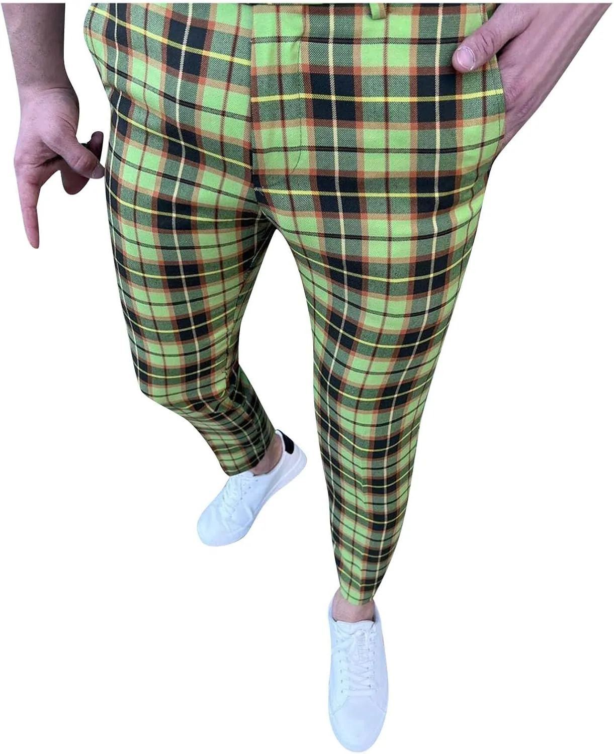 Suit Pants for Men's,Fashion Plaid Tweed Stretch Dress Pants Work Slacks Skinny Slim Fit Dress Trousers