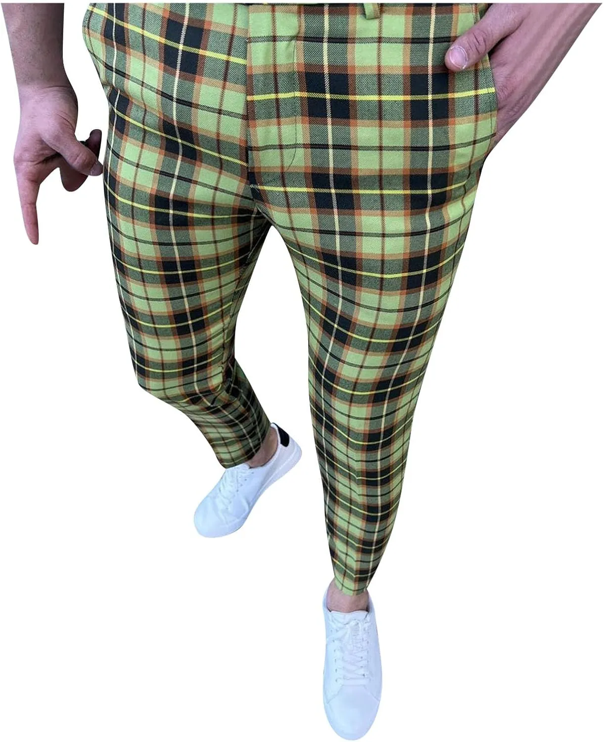 Suit Pants for Men's,Fashion Plaid Tweed Stretch Dress Pants Work Slacks Skinny Slim Fit Dress Trousers