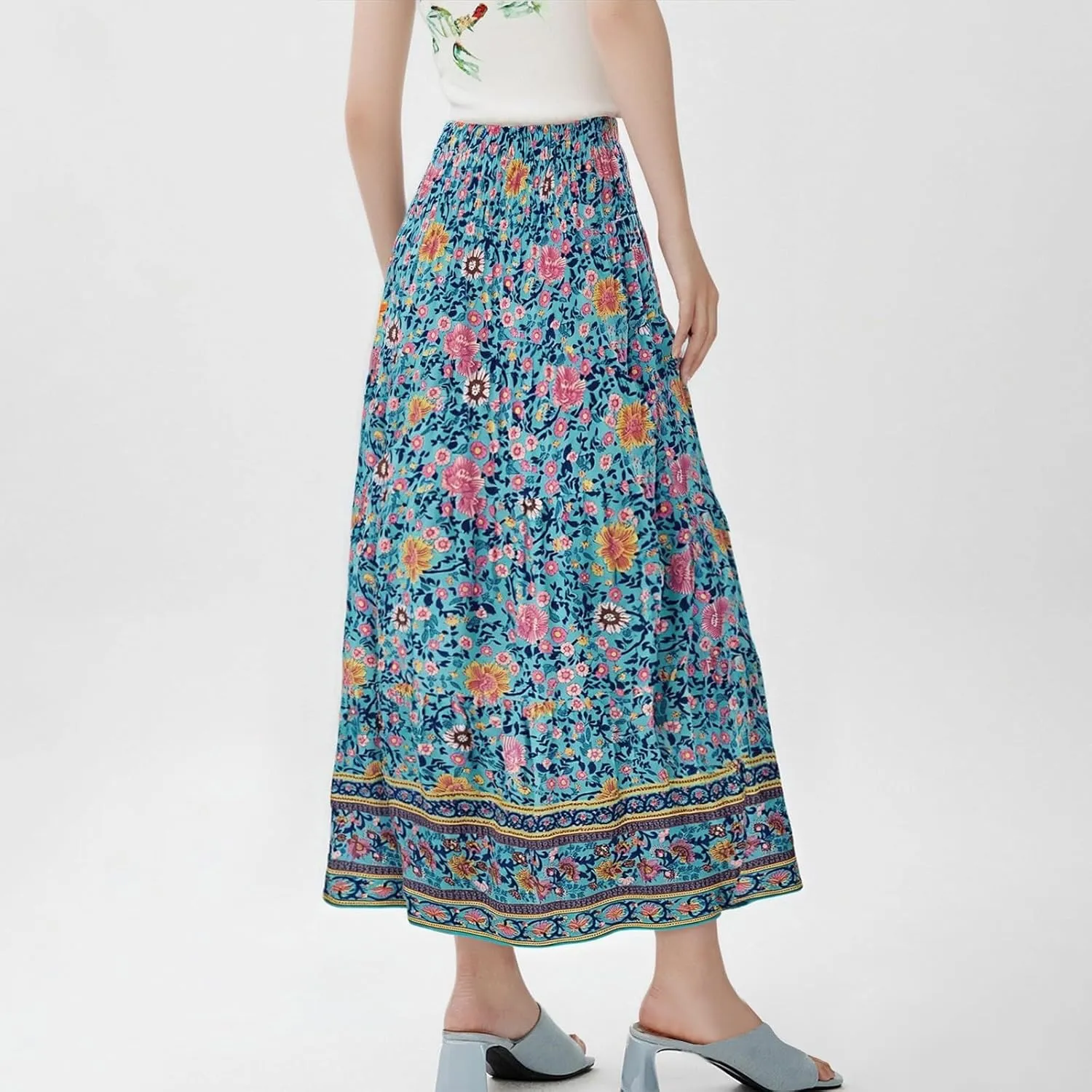 Summer Maxi Skirt for Women Layered Tiered Elastic High Waisted Skirt Smocked A Line Skirts Cute Skirts Long