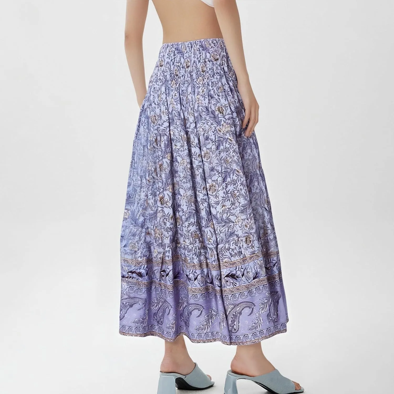 Summer Maxi Skirt for Women Layered Tiered Elastic High Waisted Skirt Smocked A Line Skirts Cute Skirts Long