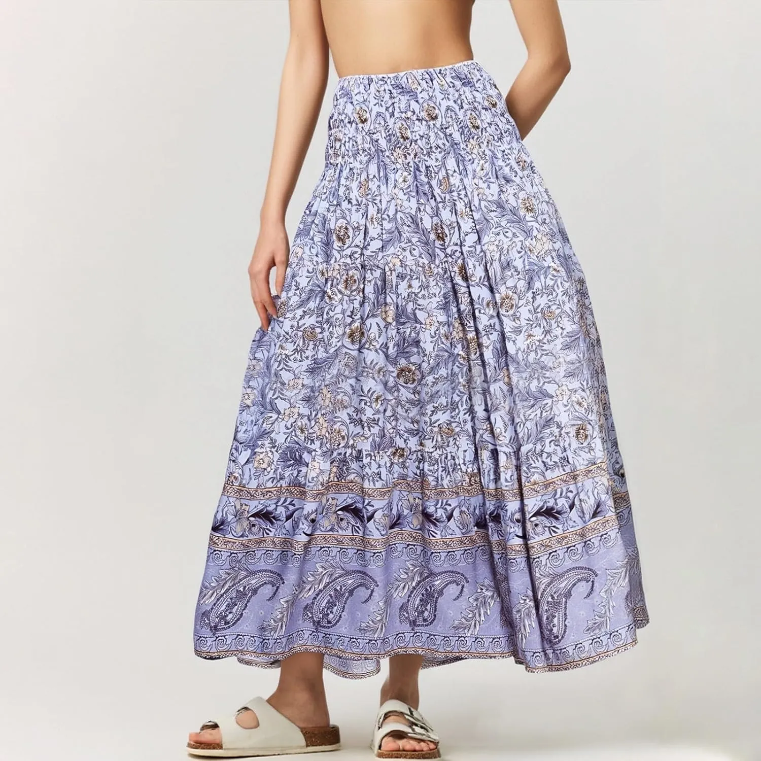 Summer Maxi Skirt for Women Layered Tiered Elastic High Waisted Skirt Smocked A Line Skirts Cute Skirts Long