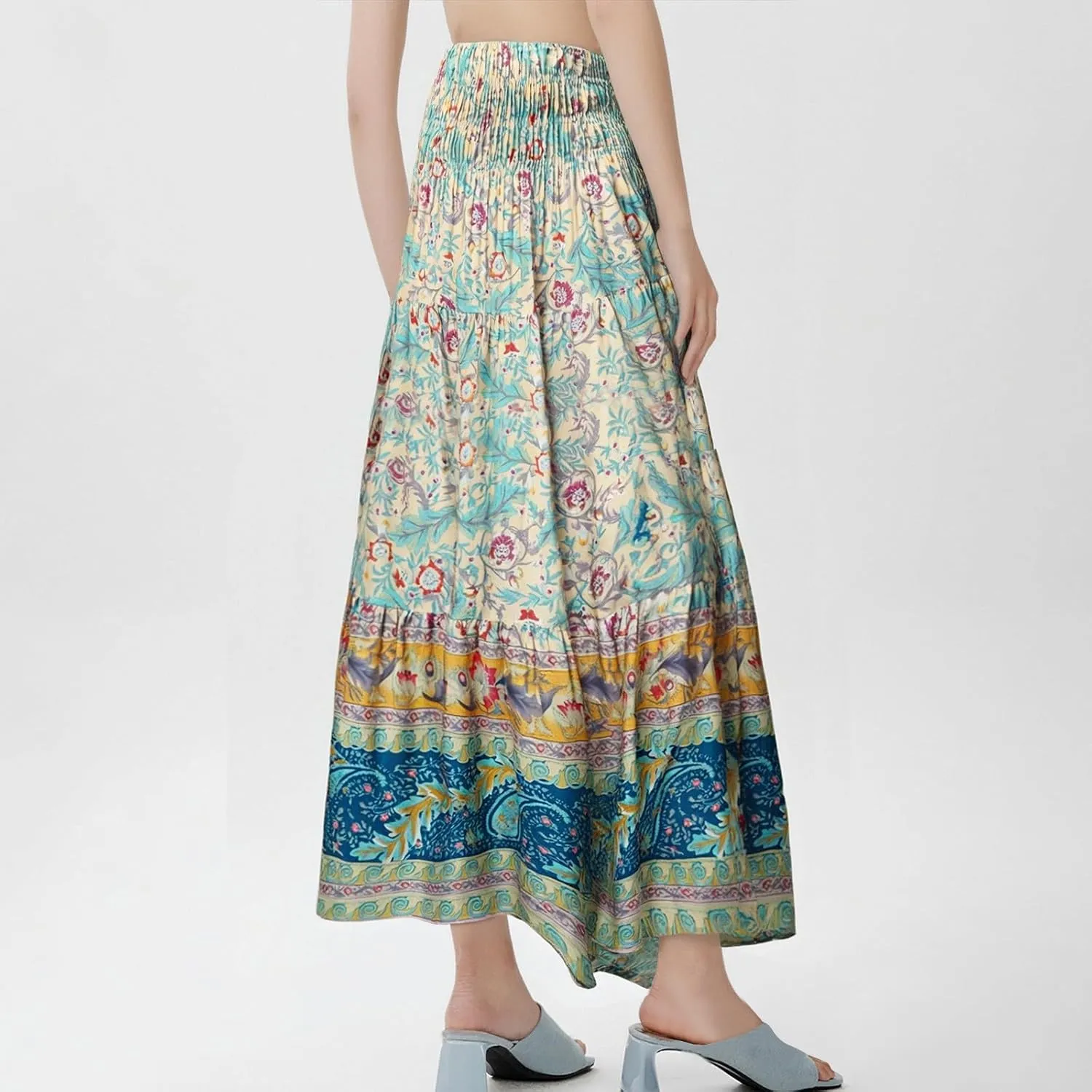 Summer Maxi Skirt for Women Layered Tiered Elastic High Waisted Skirt Smocked A Line Skirts Cute Skirts Long