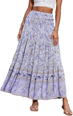 Summer Maxi Skirt for Women Layered Tiered Elastic High Waisted Skirt Smocked A Line Skirts Cute Skirts Long