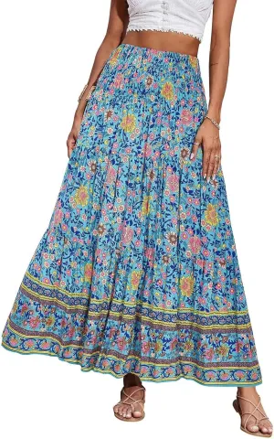 Summer Maxi Skirt for Women Layered Tiered Elastic High Waisted Skirt Smocked A Line Skirts Cute Skirts Long