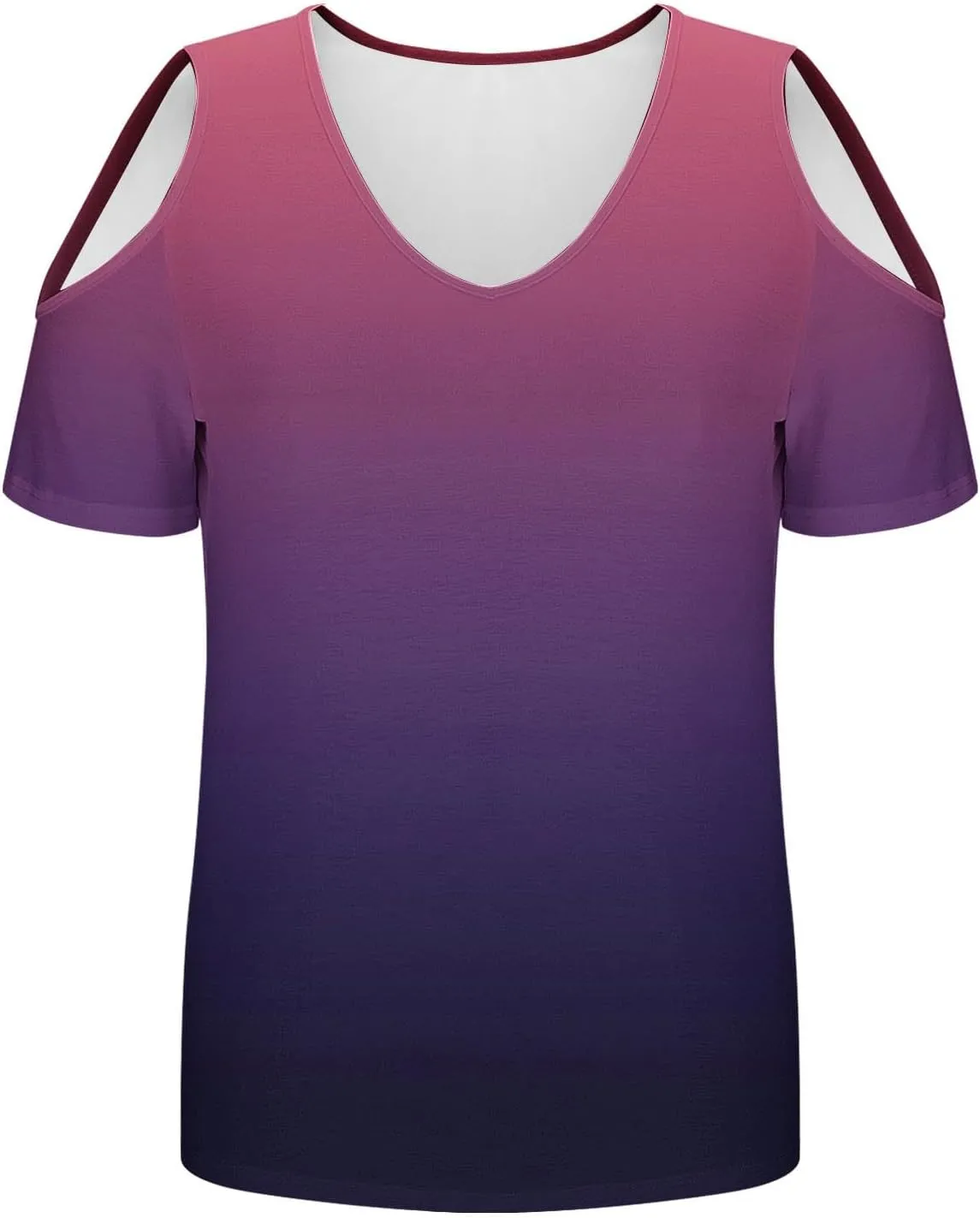 Summer Tunic Tops for Women Sexy Off-The-Shoulder Short Sleeve Shirts Trendy Gradient Color V-Neck Pullover Blouse