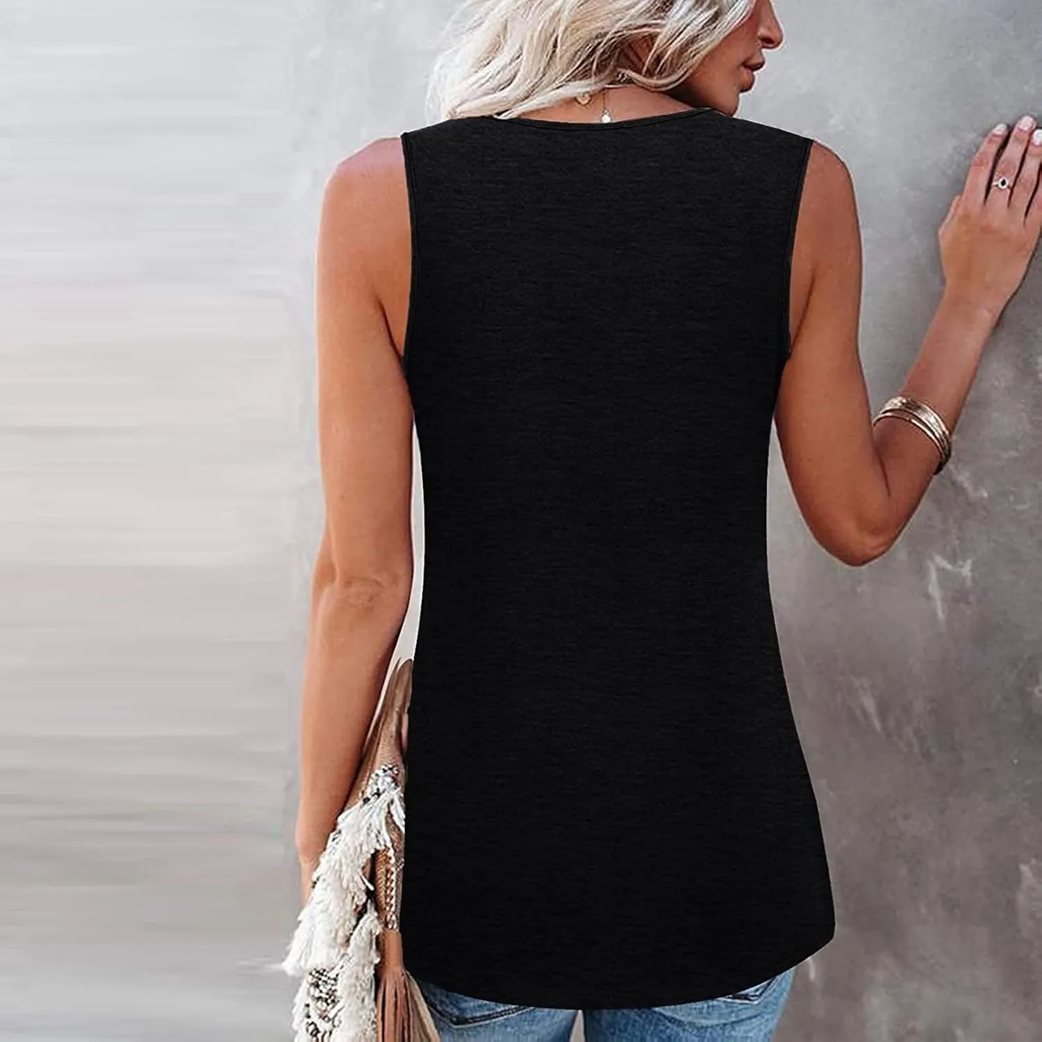 Tank Top for Women, Plus Size Sleeveless Tunic Tops Fashion Lace Patchwork Summer Blouses Crewneck Ruched Solid Shirt