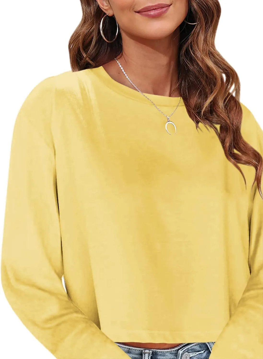 Tankaneo Womens Long Sleeve Crop Tops Loose Fit Cropped Tshirt 2025 Crew Neck Casual Shirts