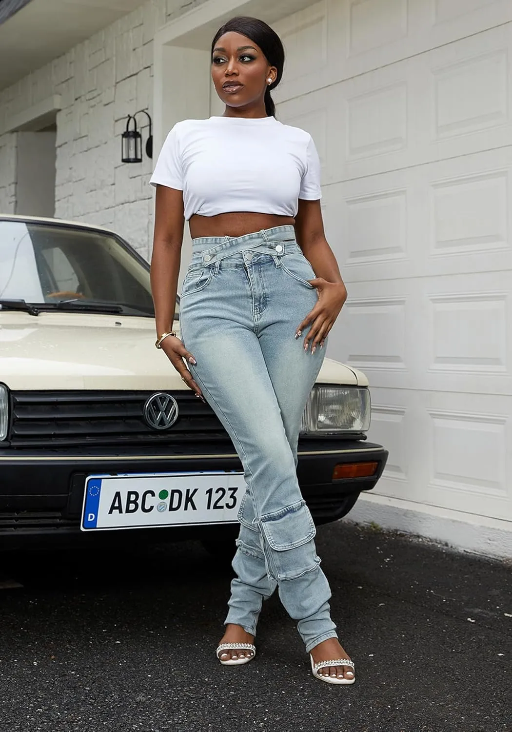 Tbahhir Ripped Jean for Women Fashion Jeans High Waist Stretch Jeans Denim Long Pants with Pockets