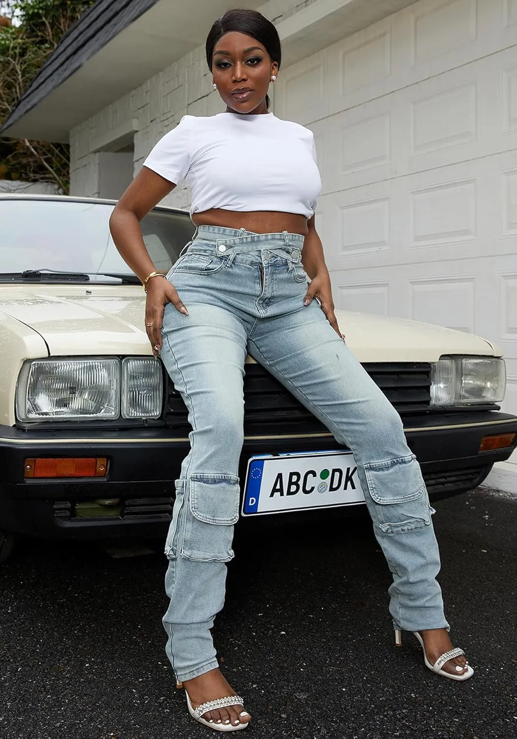 Tbahhir Ripped Jean for Women Fashion Jeans High Waist Stretch Jeans Denim Long Pants with Pockets