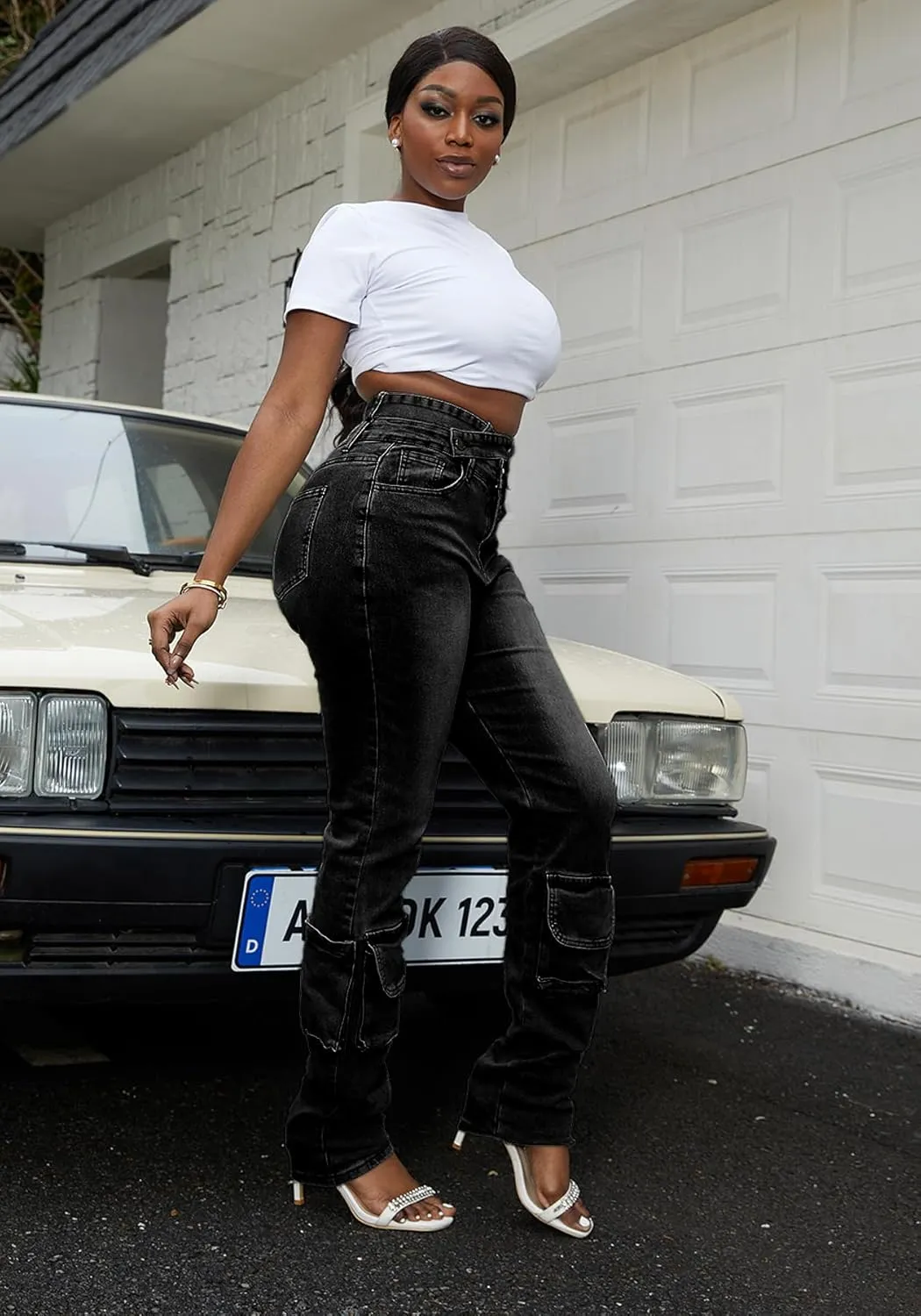 Tbahhir Ripped Jean for Women Fashion Jeans High Waist Stretch Jeans Denim Long Pants with Pockets