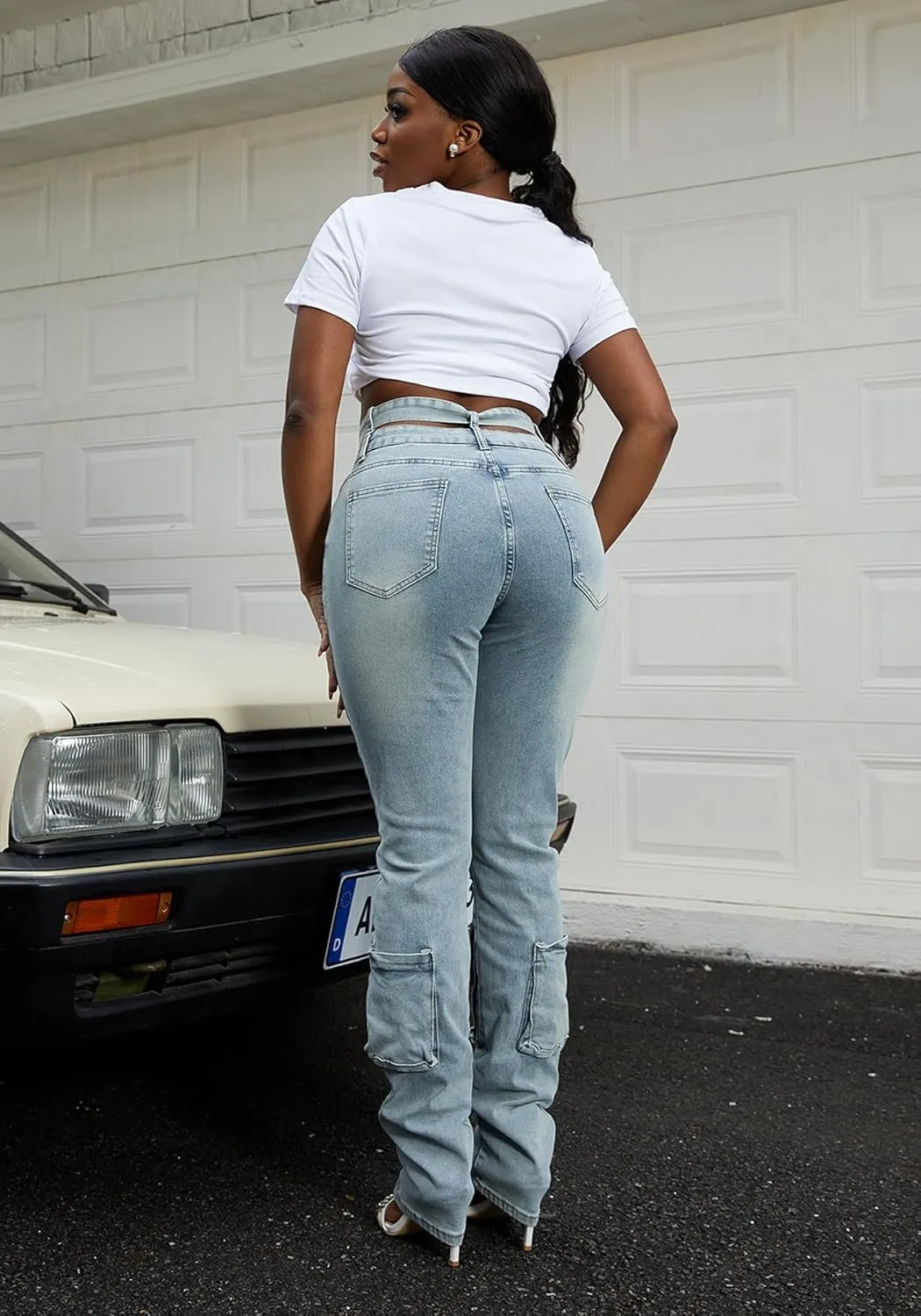 Tbahhir Ripped Jean for Women Fashion Jeans High Waist Stretch Jeans Denim Long Pants with Pockets