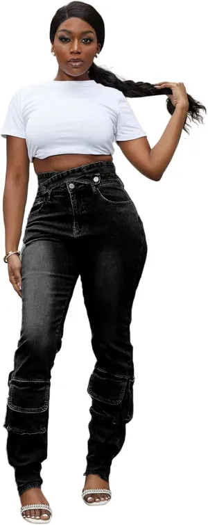 Tbahhir Ripped Jean for Women Fashion Jeans High Waist Stretch Jeans Denim Long Pants with Pockets