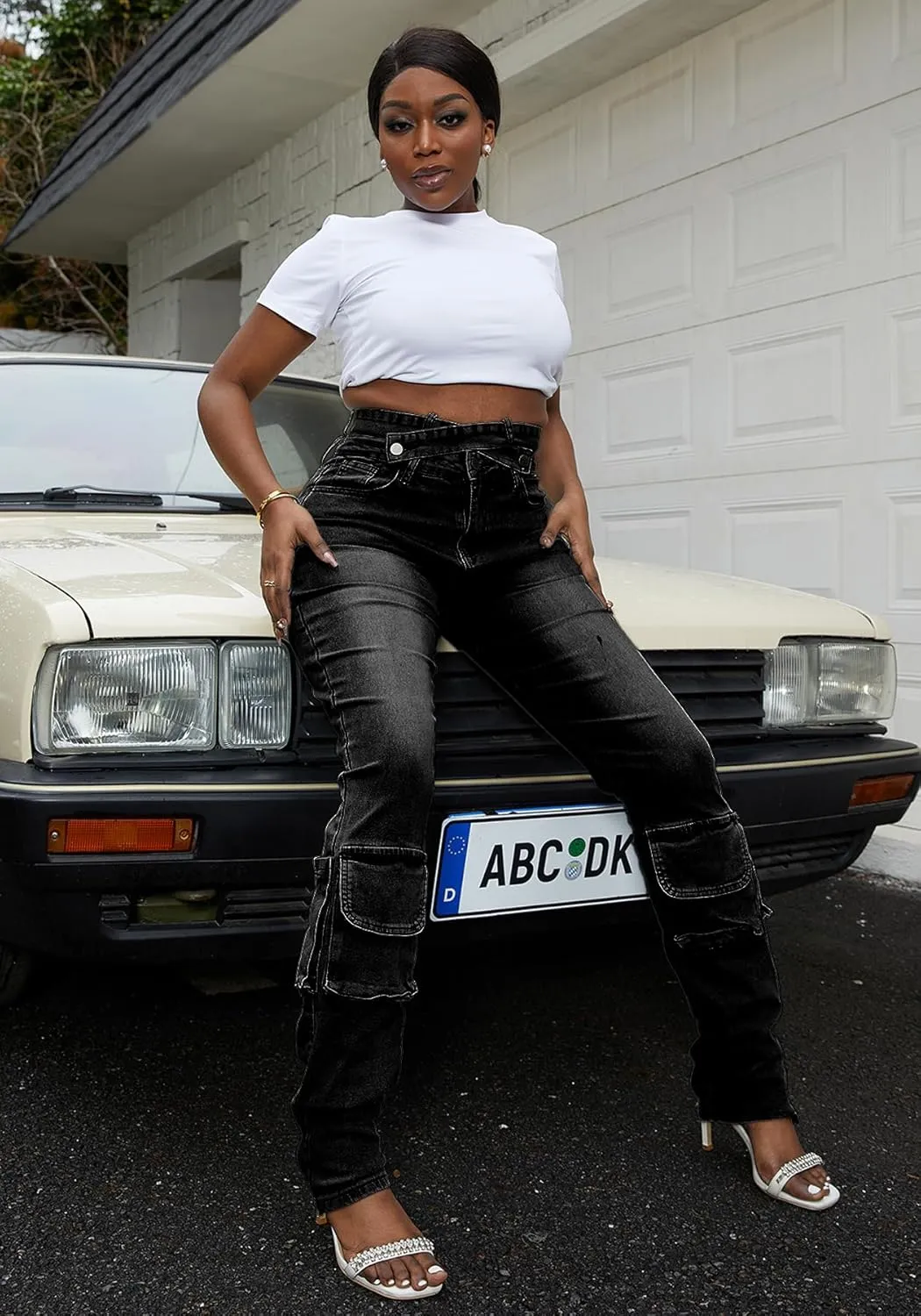 Tbahhir Ripped Jean for Women Fashion Jeans High Waist Stretch Jeans Denim Long Pants with Pockets