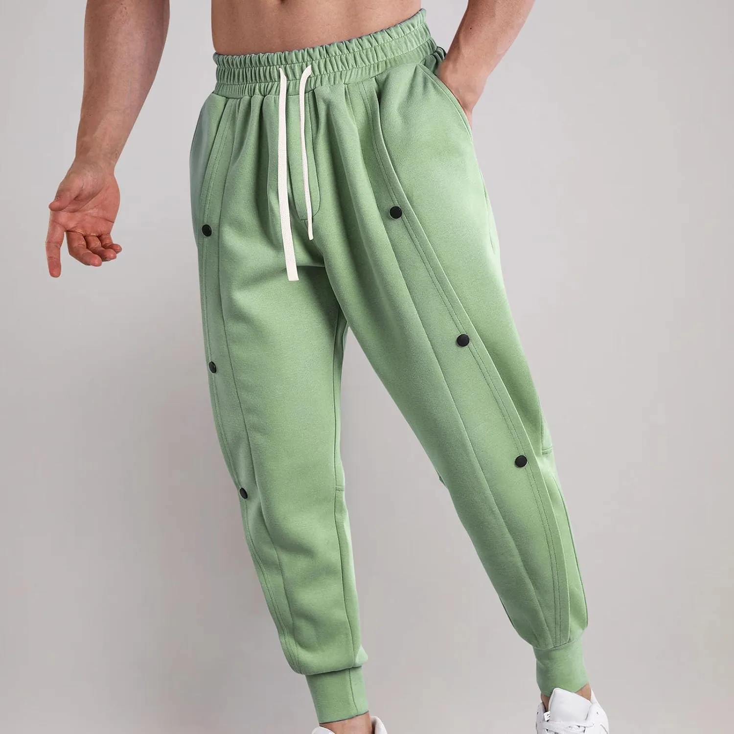Tear Away Pants for Men Side Split Snap Button Joggers Cinch Bottom Workout Pants Open Bottom Breakaway Sweatpants