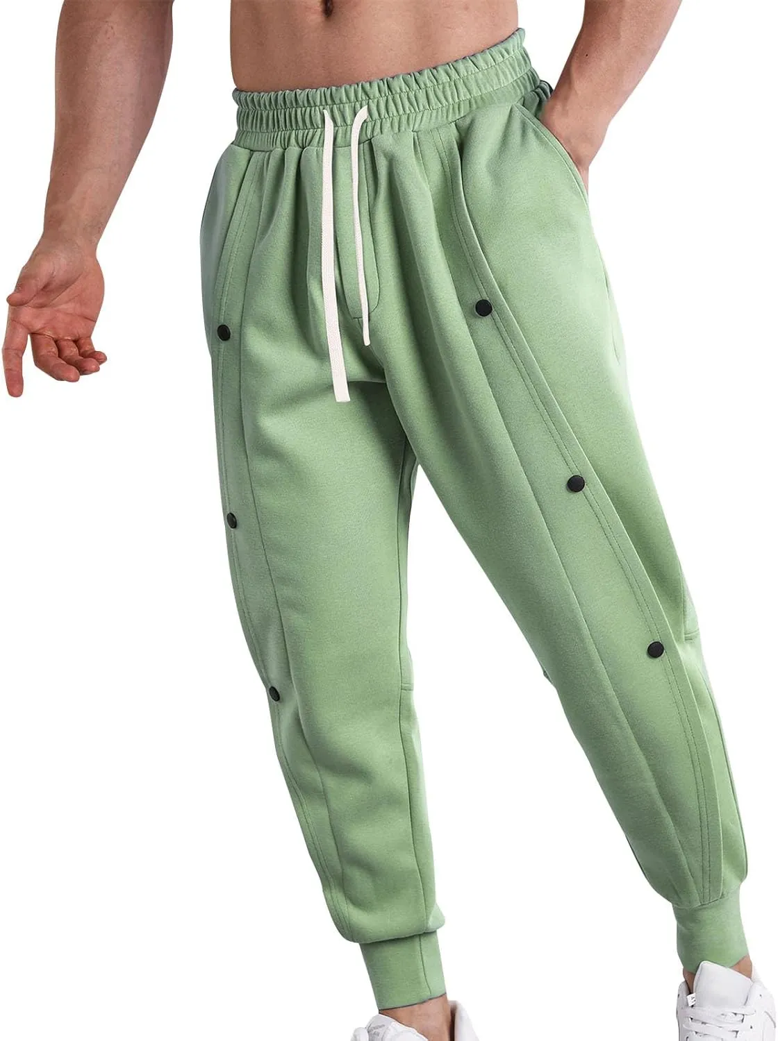 Tear Away Pants for Men Side Split Snap Button Joggers Cinch Bottom Workout Pants Open Bottom Breakaway Sweatpants