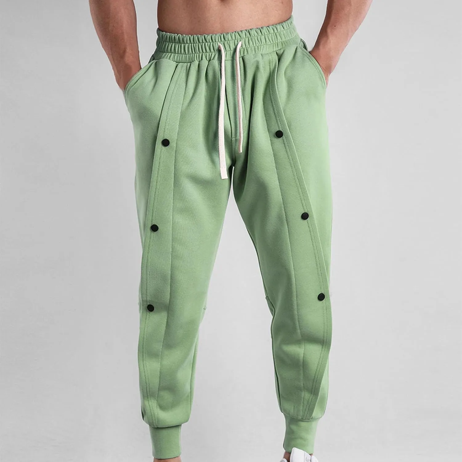 Tear Away Pants for Men Side Split Snap Button Joggers Cinch Bottom Workout Pants Open Bottom Breakaway Sweatpants