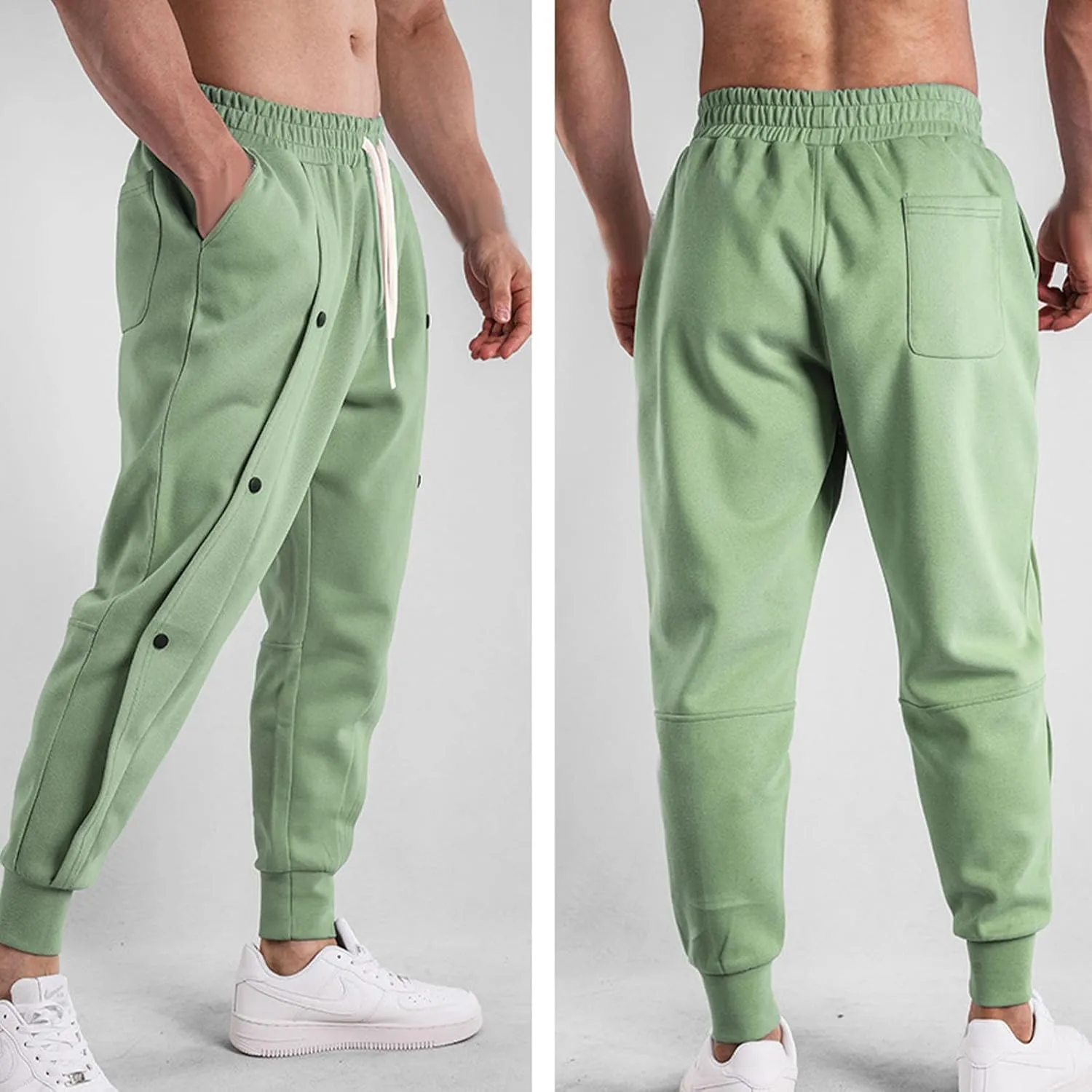 Tear Away Pants for Men Side Split Snap Button Joggers Cinch Bottom Workout Pants Open Bottom Breakaway Sweatpants