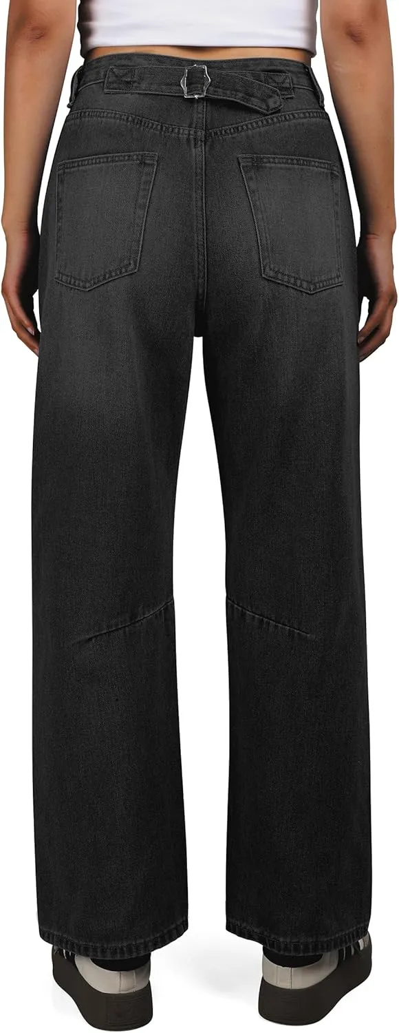 TQD Womens Jeans Straight Leg High Waisted Jeans for Women Trendy Baggy Boyfriend Denim Pants with Back Buckle Loose Fit