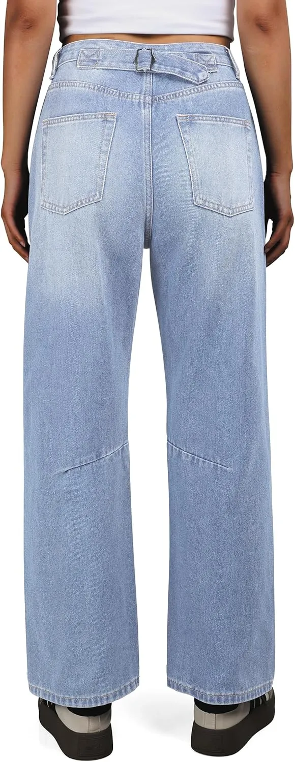 TQD Womens Jeans Straight Leg High Waisted Jeans for Women Trendy Baggy Boyfriend Denim Pants with Back Buckle Loose Fit