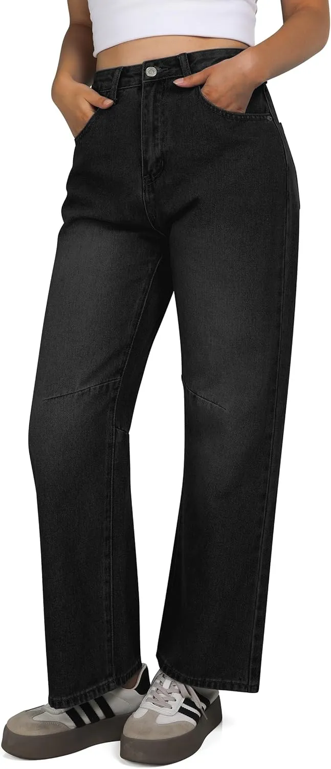 TQD Womens Jeans Straight Leg High Waisted Jeans for Women Trendy Baggy Boyfriend Denim Pants with Back Buckle Loose Fit