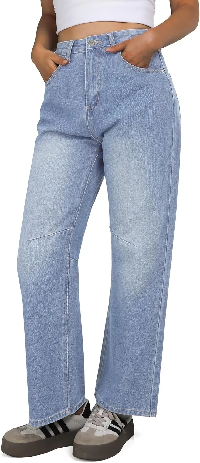 TQD Womens Jeans Straight Leg High Waisted Jeans for Women Trendy Baggy Boyfriend Denim Pants with Back Buckle Loose Fit