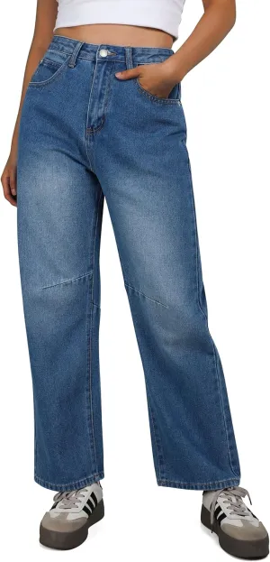 TQD Womens Jeans Straight Leg High Waisted Jeans for Women Trendy Baggy Boyfriend Denim Pants with Back Buckle Loose Fit